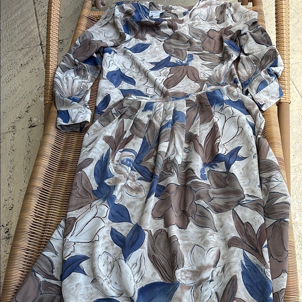 Floral Long Sleeve top and matching skirt in Blue and Brown